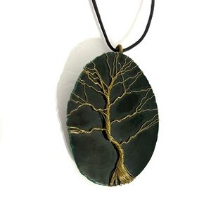 Malachite Heart Charka Healing Wire Green Tree Pendant Energy Necklace Jewelry